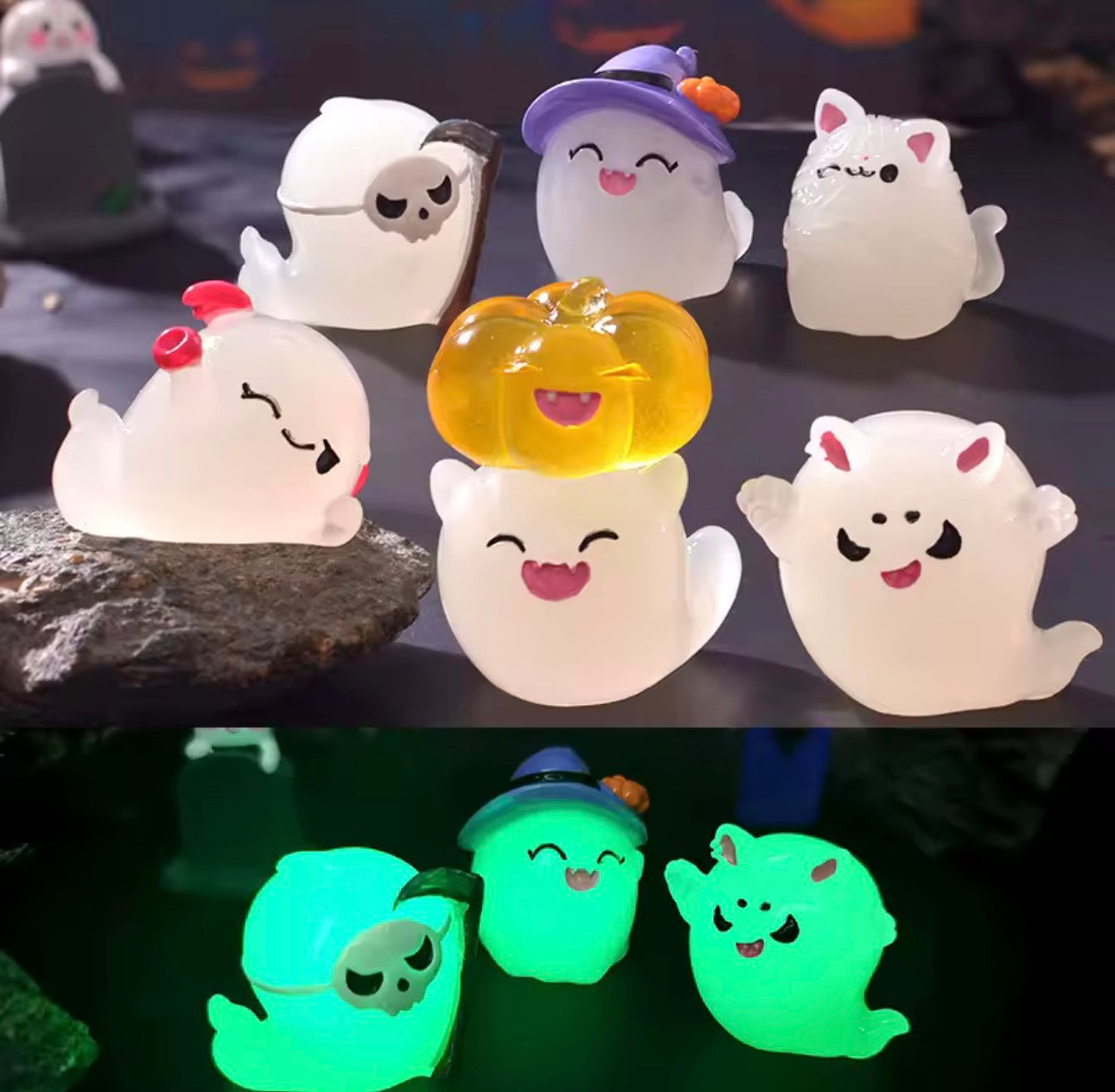 Spooky Halloween Mystery Scoop – Glow-in-the-Dark Mini Resin Charms (5-8 Pieces)