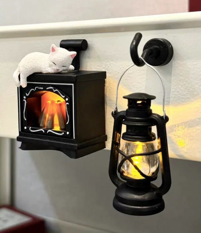 Fireplace & Lantern LED Fridge Magnets - 3 Pieces Full Cozy Cabin Set